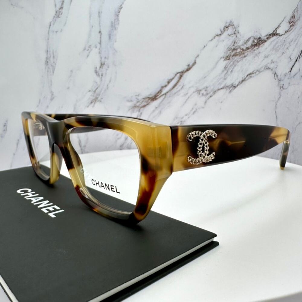 New CHANEL Eyeglasses Brown Gold Chain CC Rectangle 52mm Rx-able - Picture 3 of 16